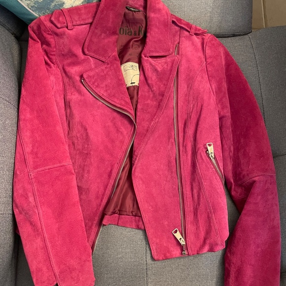 Soia & Kyo Size Small Magenta Suede Moto Jacket - Picture 2 of 8